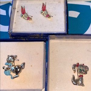 3 vintage enamel pins! Poodle hummingbirds cat LOT